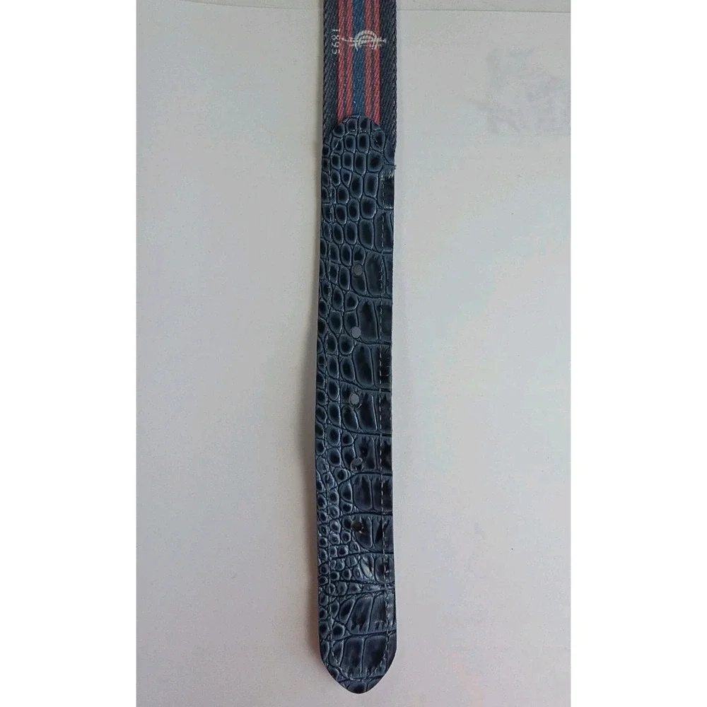 DOC MURPHY Size 32-36 Reversible Golf DRINKS Blue Crocodile Leather Belt